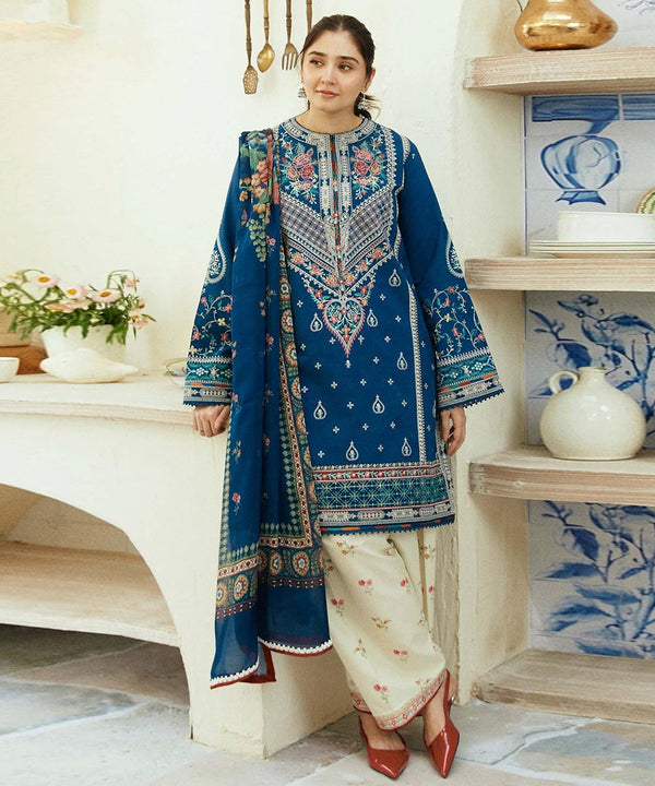 Dhanak-3PC Embroidered Shirt With Digital Printed Shawl-668